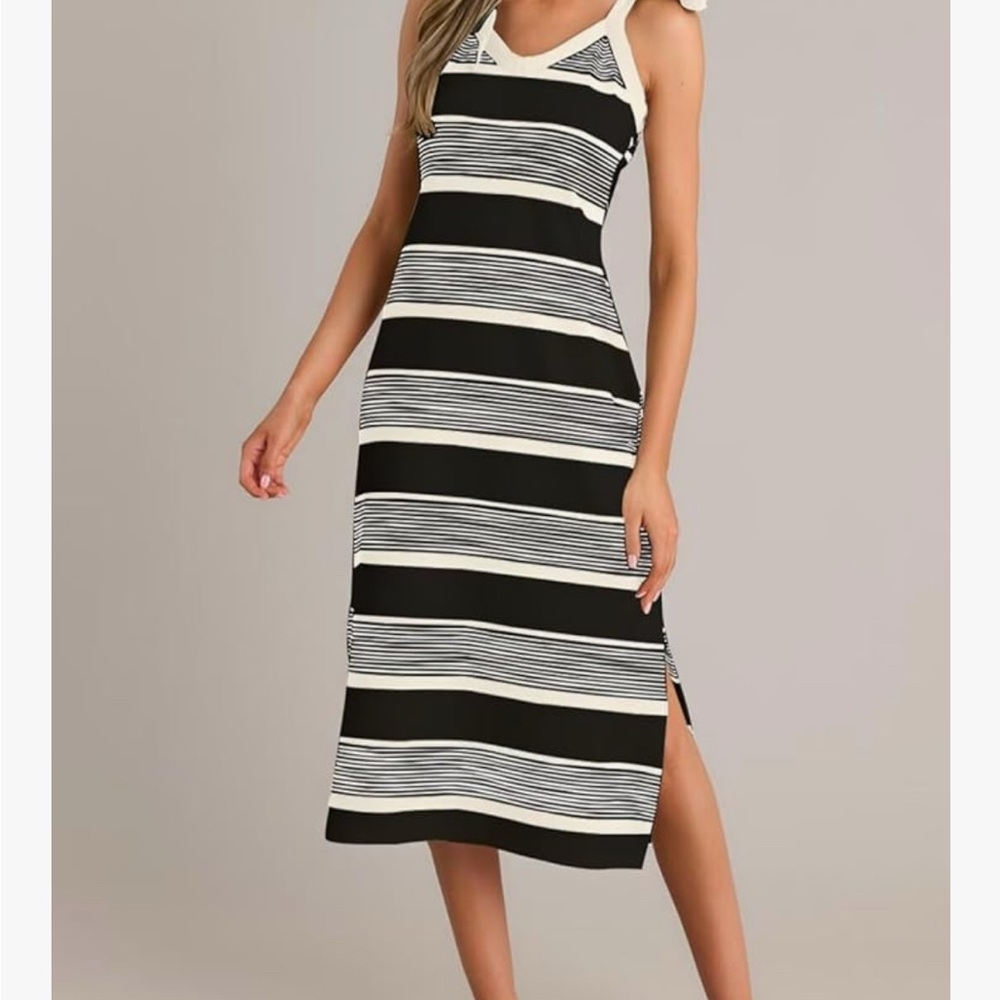 Striped Black and White Midi Dress